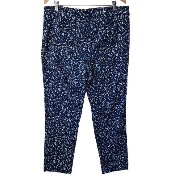 J. Jill Ditsy Floral Straight Leg Cotton Pants Size 16 Tall Blue Office Casual - Picture 2 of 13